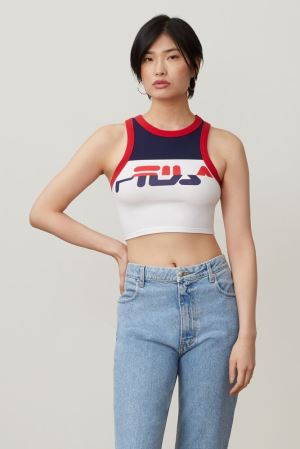 FILA Nellie Crop Racer Tank Vests Red / White,Womens Clothing | CA.JPOFKR472